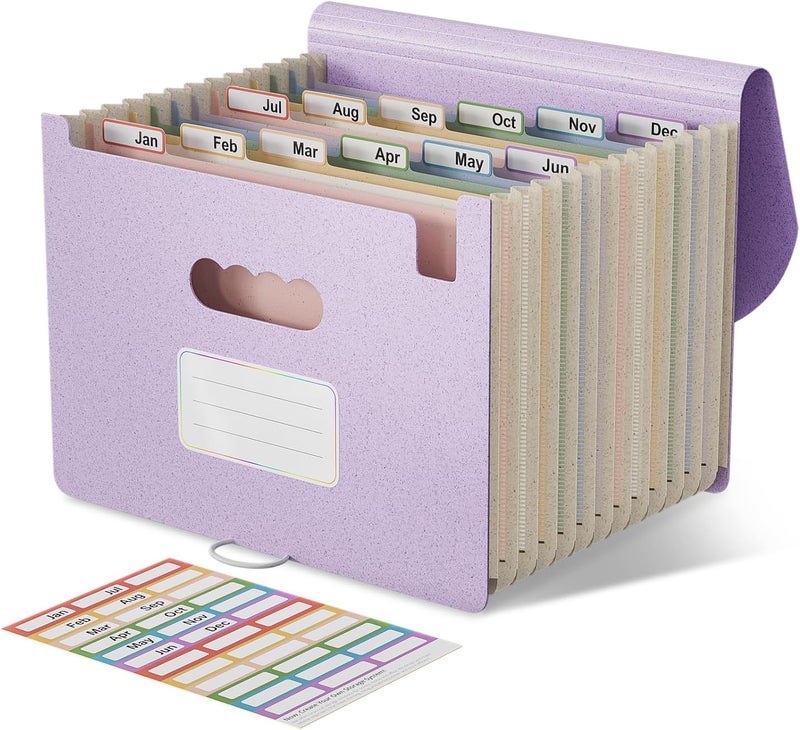 EcoStash Accordion File Organizer, 13 Pockets Wheat Straw Expanding File Folder, Portable Monthly Paper Bill Tax Receipt Organizer, Letter A4 Size Document Holder with Colorful Tab-Lavender Purple - Image 1